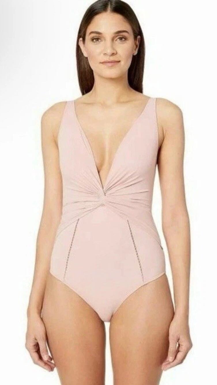 Jonathan Simkhai Front Twist Pink One-Piece Swimsuit L125638 Women's Size XS NWT